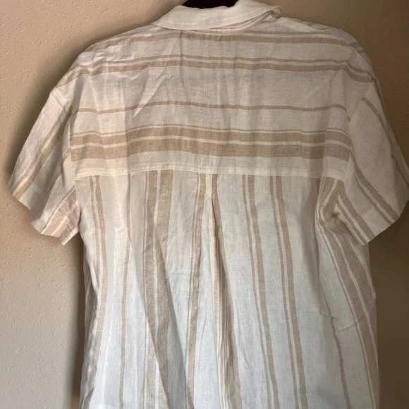 Madewell :: Short Sleeve Safari Shirt :: Size Small :: White and Brown Stripe - Picture 2 of 9